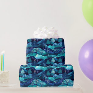 Blue Mountains and Tree Design Wrapping Paper