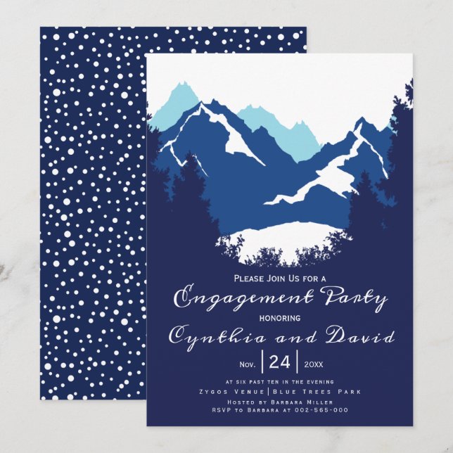 Blue mountains, conifers wedding engagement party invitation (Front/Back)