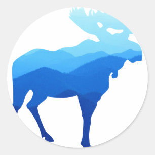 Blue Mountains Moose Silhouette Classic Round Sticker