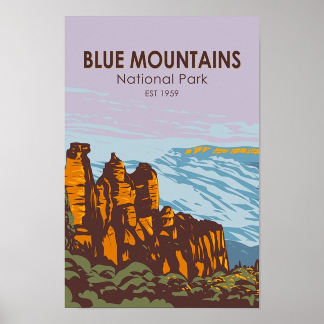 Blue Mountains National Park Australia Vintage Poster (Front)