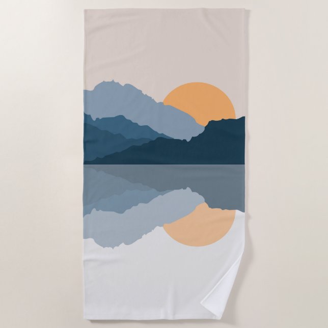 Blue mountains reflected in the lake beach towel (Front)