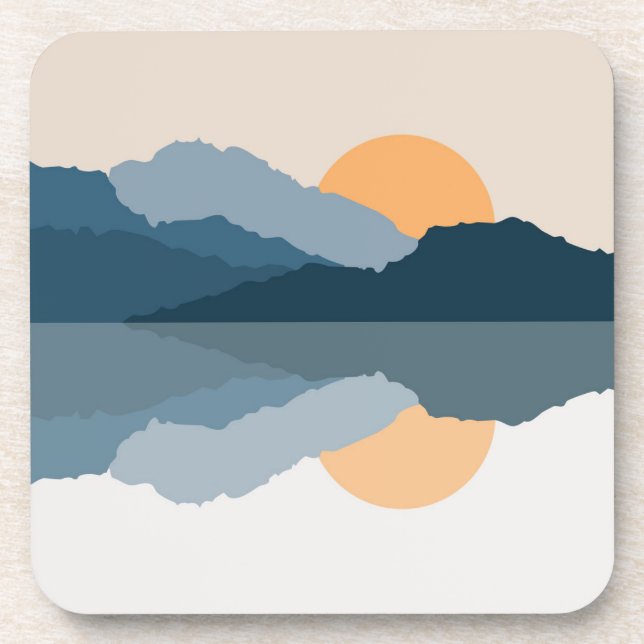 Blue mountains reflected in the lake coaster (Front)