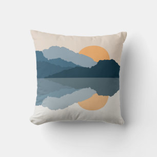 Blue mountains reflected in the lake cushion