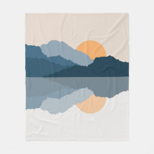 Blue mountains reflected in the lake fleece blanket