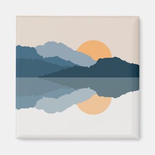 Blue mountains reflected in the lake magnet