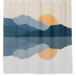 Blue mountains reflected in the lake shower curtain