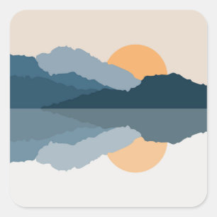 Blue mountains reflected in the lake square sticker