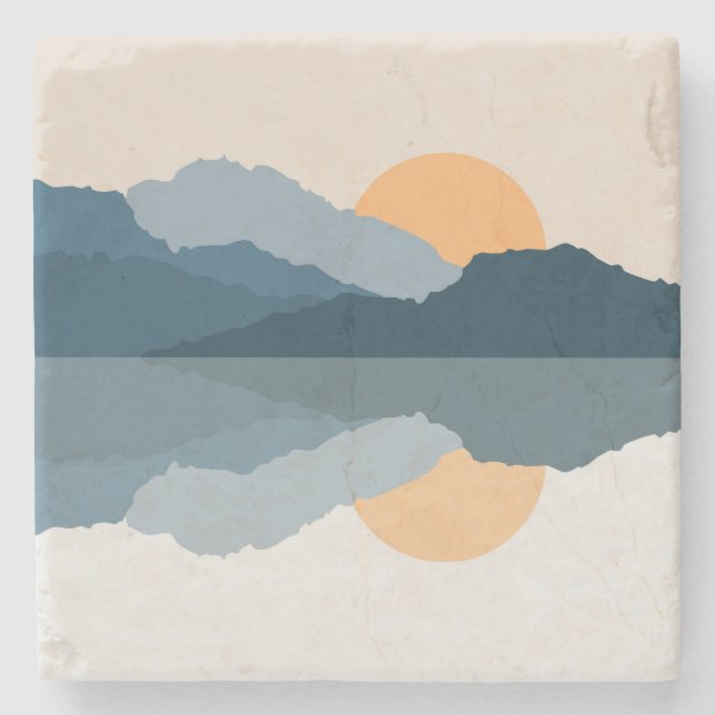 Blue mountains reflected in the lake stone coaster (Front)