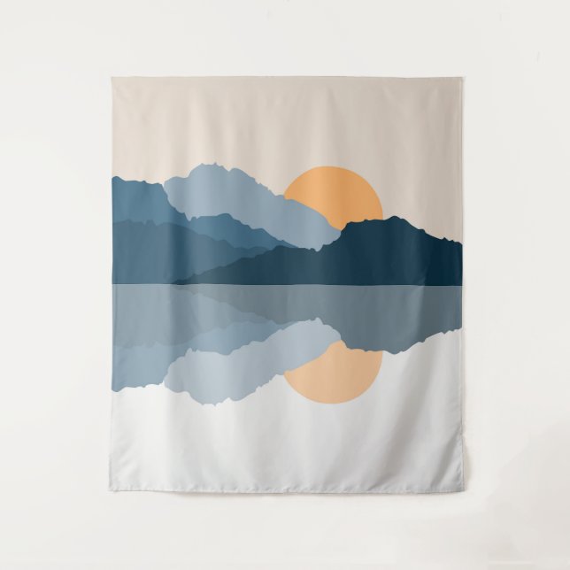 Blue mountains reflected in the lake tapestry (Front)