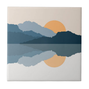 Blue mountains reflected in the lake tile