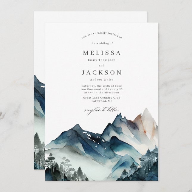 Blue Mountains Rustic Wedding Invitation  (Front/Back)