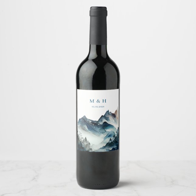Blue Mountains Rustic Wedding Wine Label (Front)