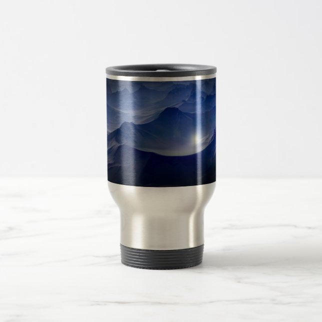 Blue mountains stainless steel travel mug. travel mug (Center)