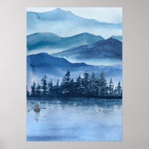Blue Mountains Watercolor Scenic Landscape Poster