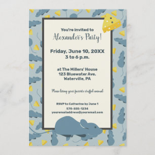 Blue Mouse and Cheese Custom Birthday Party Invitation