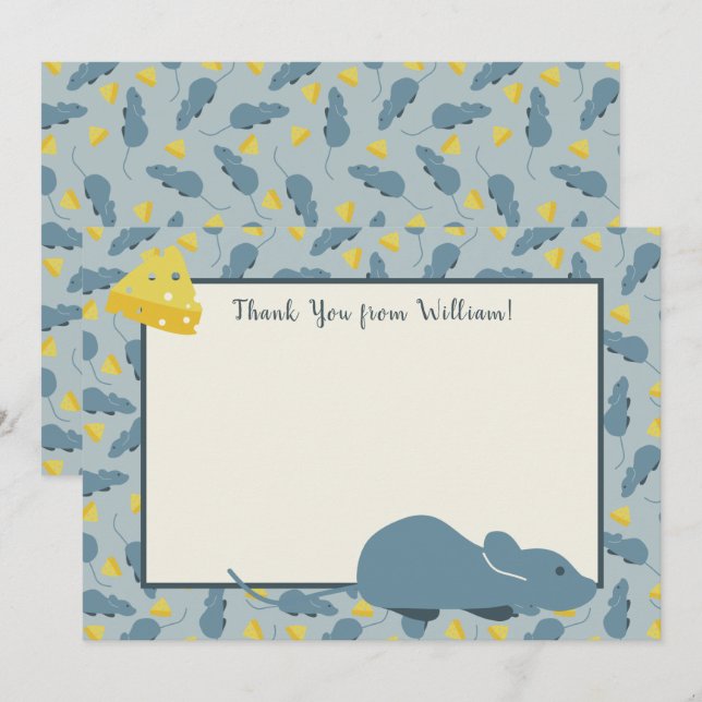 Blue Mouse and Cheese Flat Panel Thank You Cards (Front/Back)