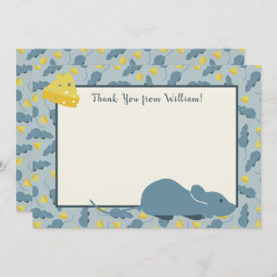 Blue Mouse and Cheese Flat Panel Thank You Cards