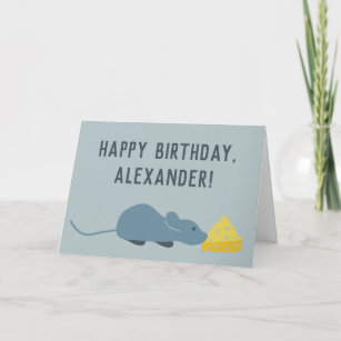 Blue Mouse and Yellow Cheese Personalised Birthday Card