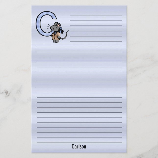 Blue Mouse Monogrammed "C" Lined Stationery (Front)