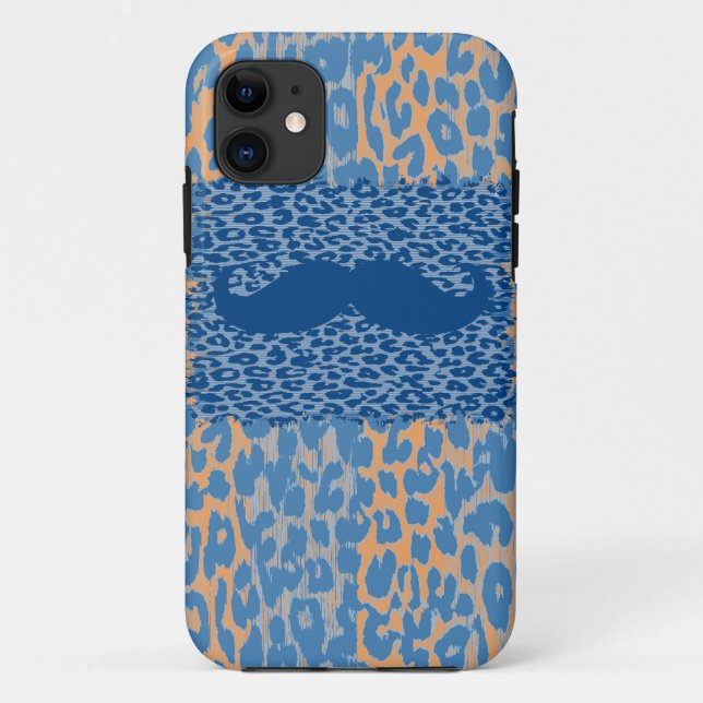 Blue Moustache and Leopard Print Case-Mate iPhone Case (Back)