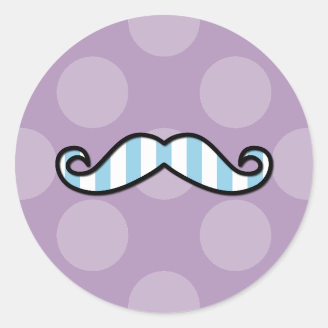 Blue Moustache, Curl Moustache, Stache, Polka Dots Classic Round Sticker (Front)