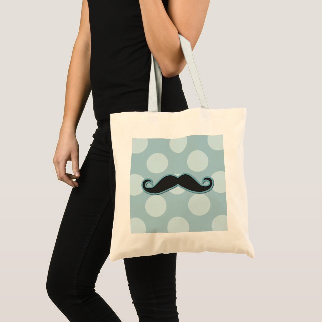 Blue Moustache, Curl Moustache, Stache, Polka Dots Tote Bag (Front (Product))