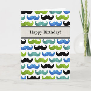Blue Moustache pattern - Happy Birthday For Him Card