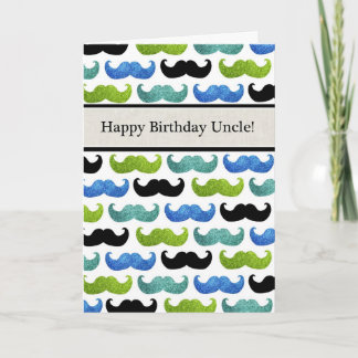 Blue Moustache pattern - Happy Birthday Uncle Card