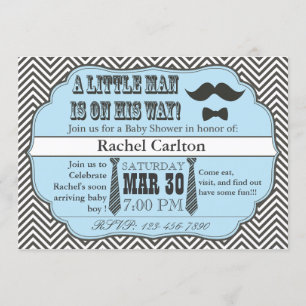 Blue Moustache & Tie Baby Shower Invitations