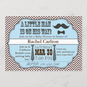 Blue Moustache & Ties Baby Shower Invitations