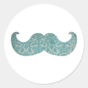 Blue Moustache - Vintage Damask Classic Round Sticker