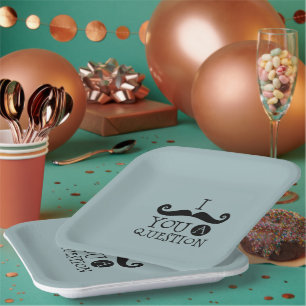 Blue Moustache You A Question Humour Father's Day Paper Plate