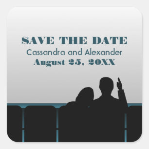 Blue Movie Theatre Save the Date Stickers