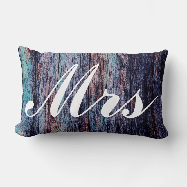 Blue Mr and Mrs Wedding Gift Lumbar Cushion (Front)
