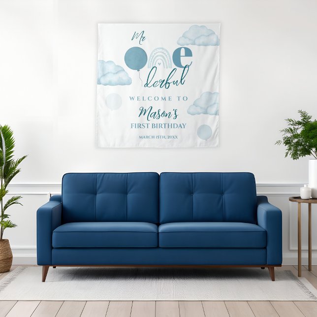 Blue Mr Onederful Sky Cloud 1st Birthday  Tapestry (Creator Uploaded)