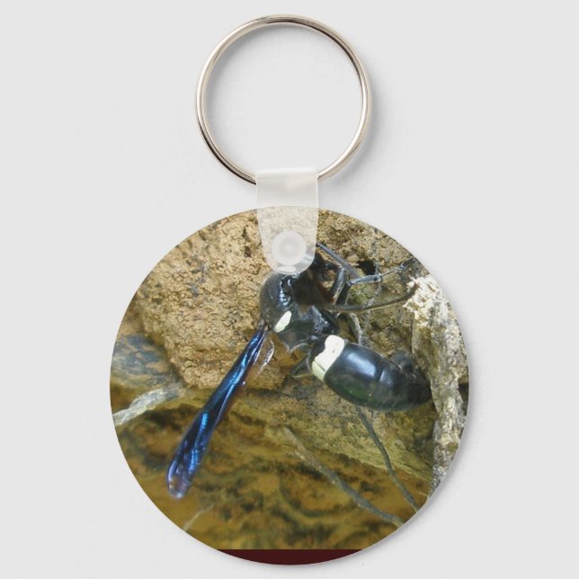 Blue Mud Dauber Wasp Key Ring (Front)