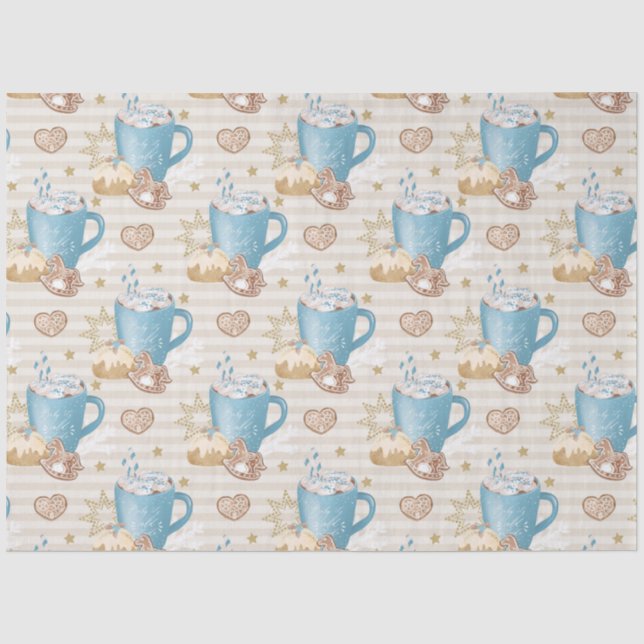 Blue Mug & Gingerbread Cookie Pattern Tissue Paper (Front)