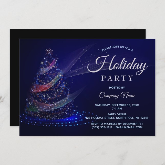 Blue Multi Colour Tree Corporate Holiday Party Invitation (Front/Back)