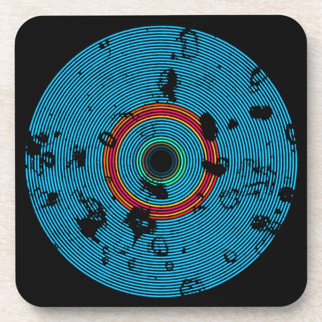 Blue Multicolor Vinyl Disc Texture Pattern Coaster (Front)