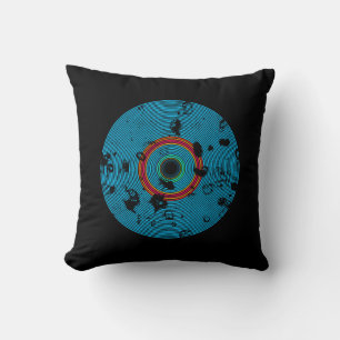 Blue Multicolor Vinyl Disc Texture Pattern Cushion