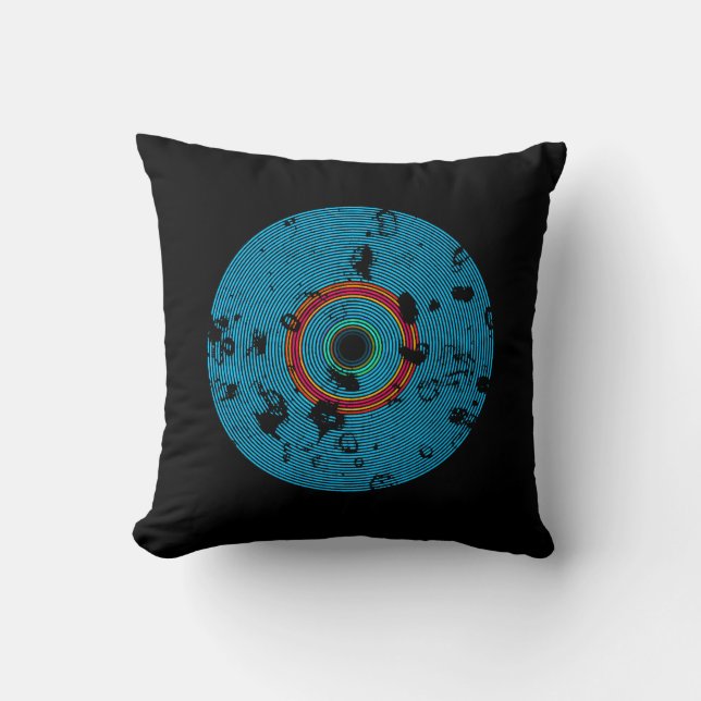 Blue Multicolor Vinyl Disc Texture Pattern Cushion (Front)