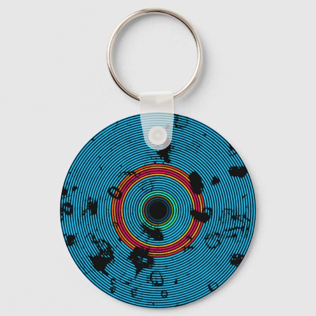 Blue Multicolor Vinyl Disc Texture Pattern Key Ring (Front)