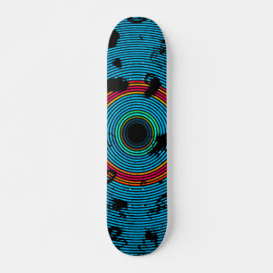 Blue Multicolor Vinyl Disc Texture Pattern Skateboard