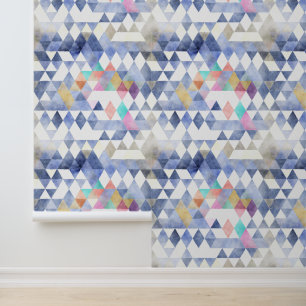 Blue Multicolor Watercolor Triangles Pattern Wallpaper