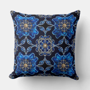 Blue Multicolored Vibrant Pattern Cushion