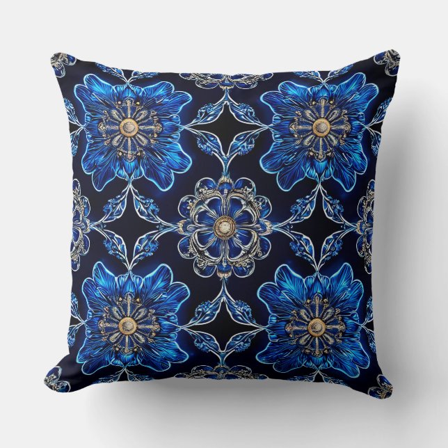 Blue Multicolored Vibrant Pattern Cushion (Front)