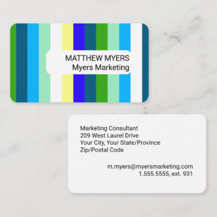 Blue Multicoloured Striped Self-employed Branding Business Card