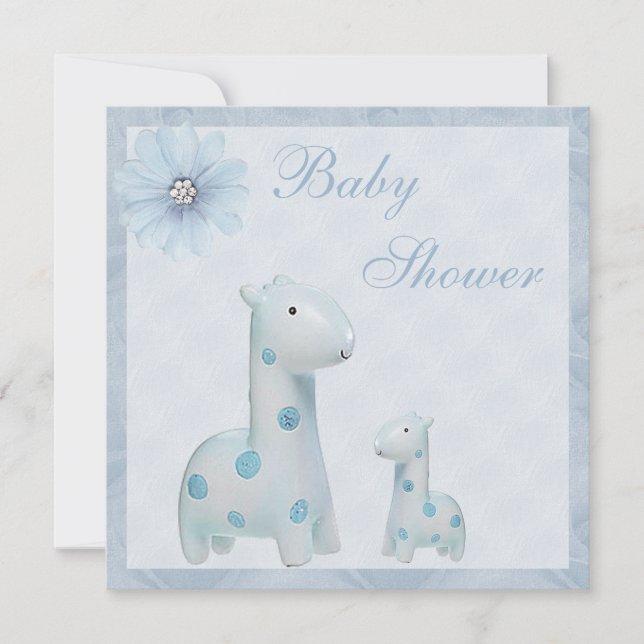 Blue Mum & Baby Giraffes Boy Baby Shower Invitation (Front)