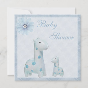 Blue Mum & Baby Giraffes Boy Baby Shower Invitation