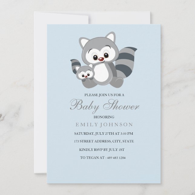 Blue Mum & Bub Racoon Boy Baby Shower Invitation (Front)